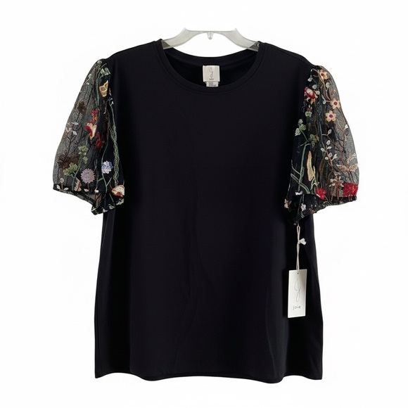 Joie Tops - Joie NWT Black Embroidered Floral Mesh Sleeve Top Plus Size 1X or 3X